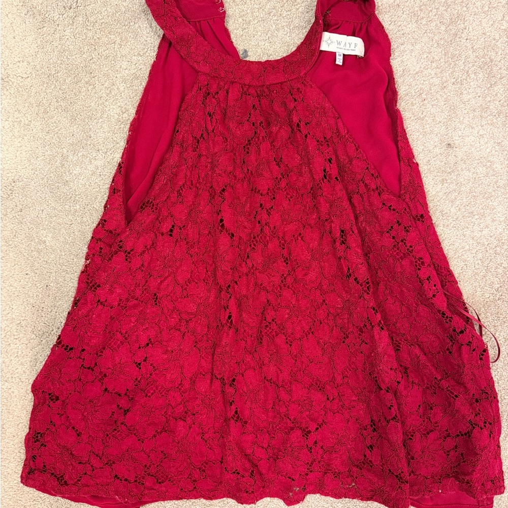 Wayf Red Floral Lace Halter Tank